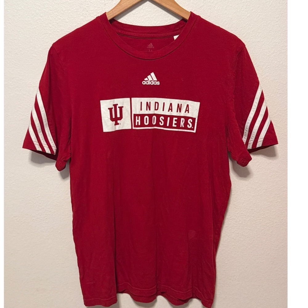 Adidas Indiana Hoosiers T-Shirt Sz M Red Short Sleeve Striped NCAA Fan Tee
